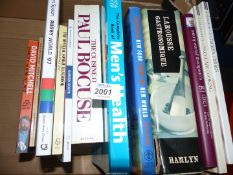 A quantity of books to include Men's Health, Larousse Gastronomique, The Cuisine of Paul Bocuse,