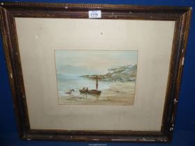 A 19th c. Watercolour, impressionist beach scene, G.S. French, 1892, unglazed.