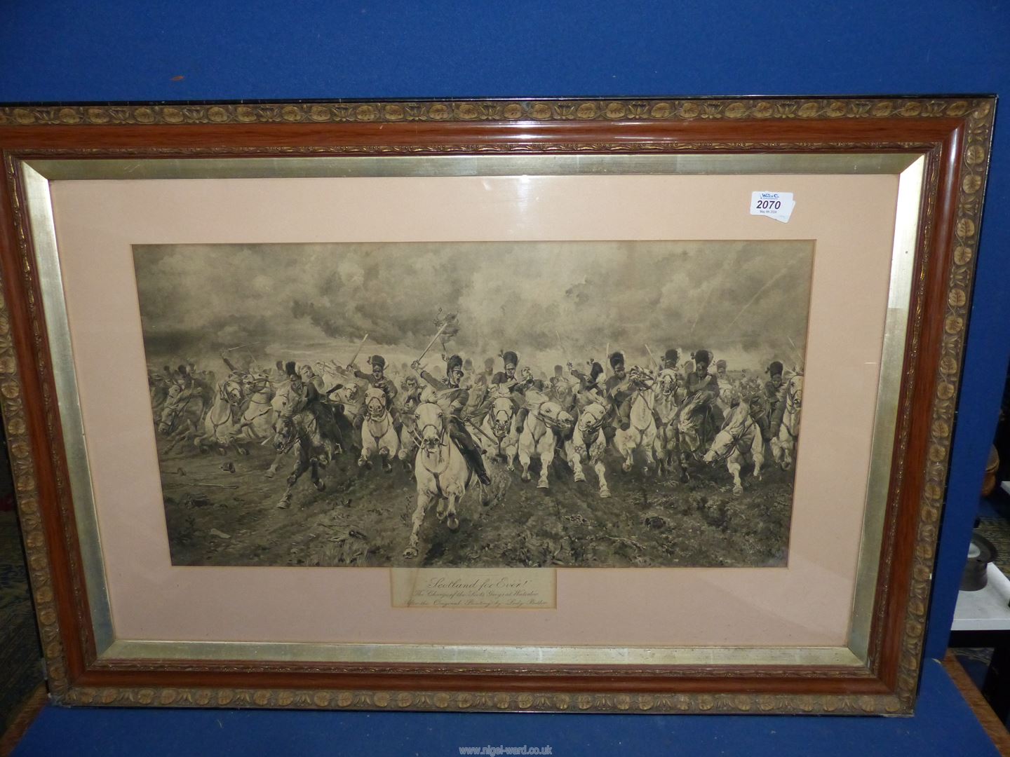 A large gilt framed Print titled 'Scotland Forever' the charge of the Scots Greys at Waterloo, - Image 3 of 3