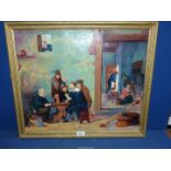 A framed Oil on board titled 'The Card Players' by Lloyd G Thompson after David Tenners,