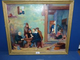 A framed Oil on board titled 'The Card Players' by Lloyd G Thompson after David Tenners,