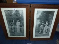 A pair of Wooden framed Black and White Prints titled "Suspense" and "Betrothal". Initialed H.B.S.