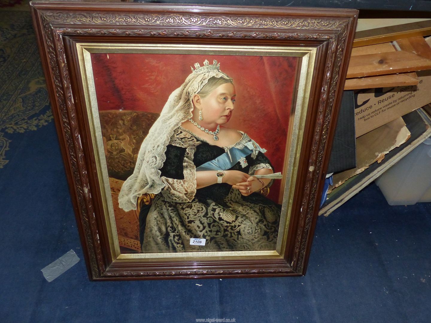 A large Wooden framed print of Queen Victoria, 22 1/4" x 25 1/2. - Image 2 of 2
