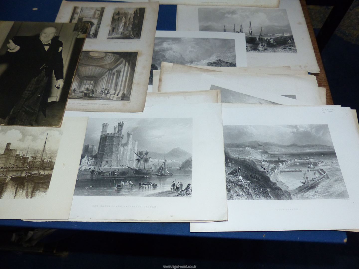 A box of unframed Etchings to include; Dunottar Castle, Berwick, Eagle Tower, Carnarvon Castle, etc. - Image 3 of 5