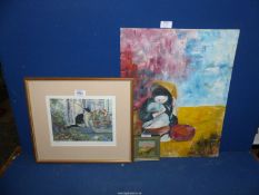 An Oil on board depicting Mother and child, unframed,