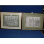 Two framed Pencil Sketches of Abergavenny, initialed lower right G.M.