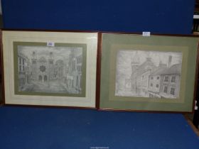 Two framed Pencil Sketches of Abergavenny, initialed lower right G.M.