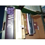 A box of books on wine to include Wines & Castles of Spain, Encyclopedia of Wines & Spirits etc.