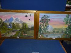 A pair of Oil on canvas depicting Country Landscape, one being a River Landscape,