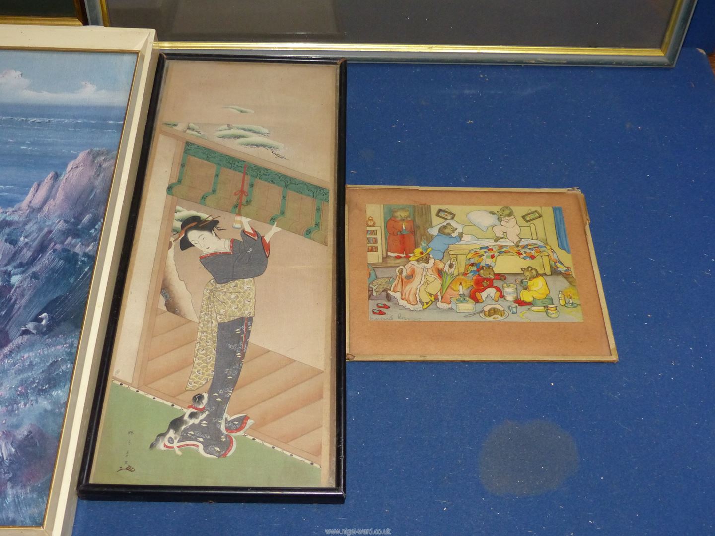 A quantity of pictures including a Vernon Ward print of a seascape, an oriental picture, - Image 2 of 5