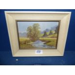 A small framed Oil on board titled Verso "Summer Stream", signed lower right, M.
