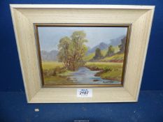A small framed Oil on board titled Verso "Summer Stream", signed lower right, M.