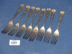 A set of eight Victorian Kings pattern Silver side forks, London circa 1840's, maker William Eaton,