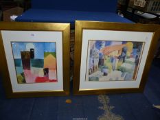 Two large abstract gilt framed Prints including Auguste Macke - House in Garden.