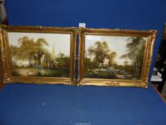 Two Horsewell Oil paintings in gilt frames depicting country landscapes with water mills.