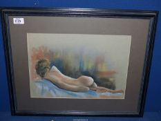 A framed and mounted Pastel drawing of a reclining nude titled "Alison" by Peter Powis,