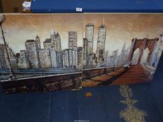 A pair of modern Prints on canvas of New York and the Twin Towers.