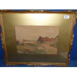 A gilt framed Watercolour depicting a farm yard scene, signed G. Hall, 23 1/4" x 19 1/2".