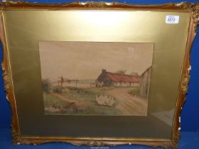 A gilt framed Watercolour depicting a farm yard scene, signed G. Hall, 23 1/4" x 19 1/2".