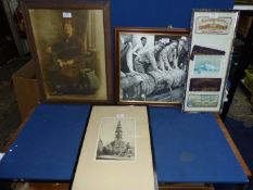 A quantity of prints to include chocolate advertising, an etching of a Church,