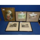 Five Framed prints to include The Virgin Mary, Two of Caerleon, by J E Hennah and Two by T.S.