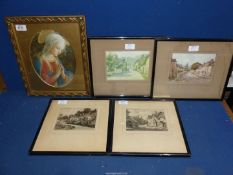 Five Framed prints to include The Virgin Mary, Two of Caerleon, by J E Hennah and Two by T.S.