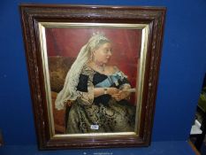 A large Wooden framed print of Queen Victoria, 22 1/4" x 25 1/2.