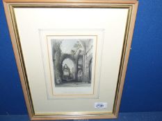 A framed and mounted Etching depicting The Western Window, Tintern Abbey by A. Willmore, 11" x 14".