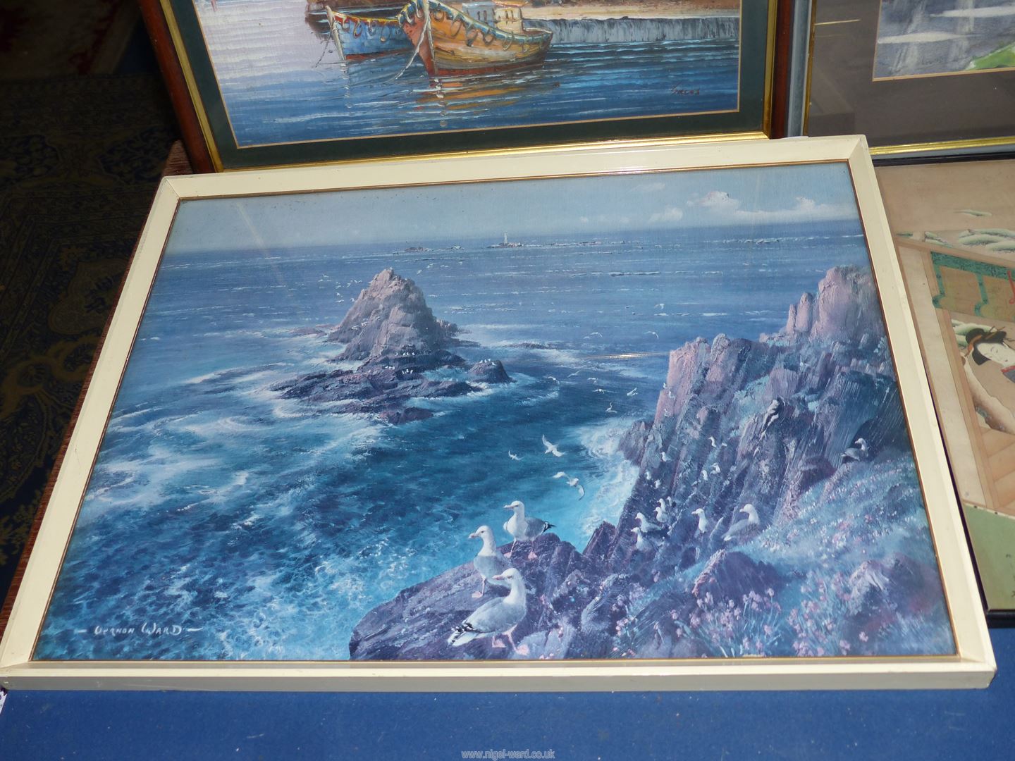 A quantity of pictures including a Vernon Ward print of a seascape, an oriental picture, - Image 5 of 5