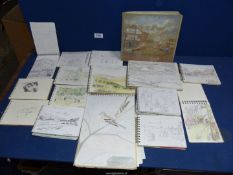 A quantity of Artist's Watercolour and Sketch pads full of pencil/ink sketches.
