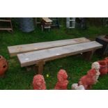Two softwood benches, 71" long x 9 1/2" deep x 17" high.