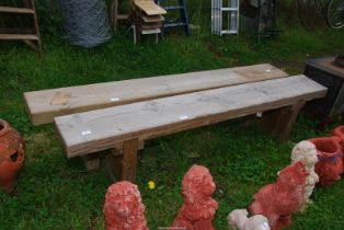 Two softwood benches, 71" long x 9 1/2" deep x 17" high.