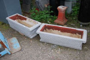 Two oblong concrete planters, 3' x 13" x 10" high.