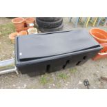 A large plastic water header tank, 52" long x 23" wide x 2' high.