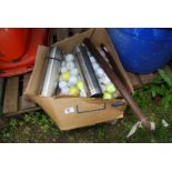 A quantity of golf balls, a truncheon and thermal flasks.
