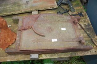 A cast iron bread oven door, a/f.