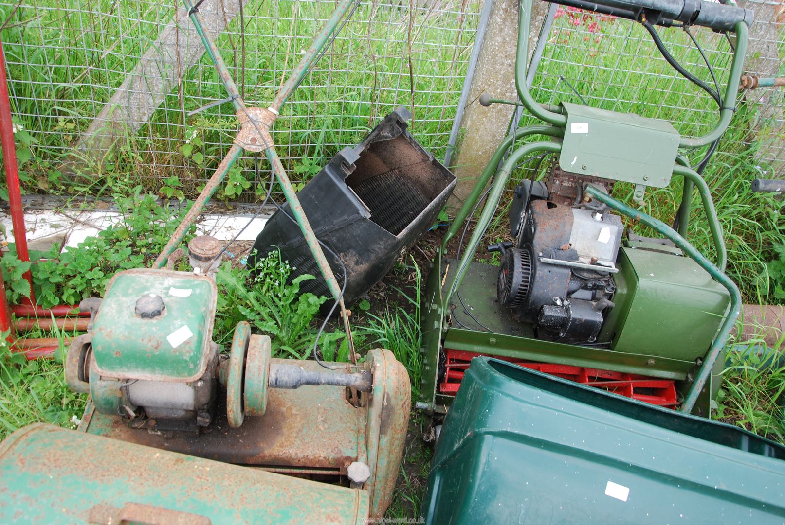 Two cylinder mowers, one with seat and roller, (engine turns) the other (as found). - Image 2 of 2