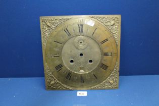 A 14" brass square Dial for an 8 day long-case clock with brass chapter ring enclosing small