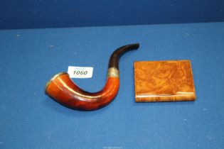 A burrwood cigarette Case and a SCB silver mounted Pipe (Birmingham 1909,