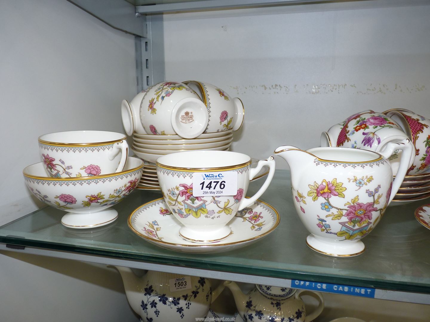 A Coalport "Persian Flower" Teaset, to include five cups and six saucers, six tea plates,