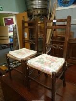 A pair of Oak framed Bedroom Chairs having fretworked cross-splats,