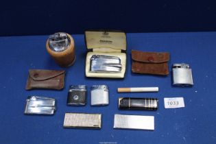 Seven vintage Ronson Lighters plus three novelty ones including one shaped as a cigarette.