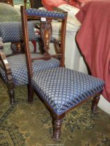 A dark Mahogany framed Side Chair having turned front legs and inlaid decoration to the back splat,