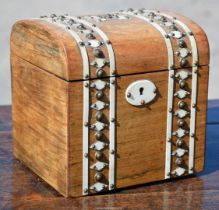 A Georgian Tea caddy, decorated with ivory bands and diamond pattern with metal studs,