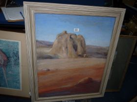 A large framed and coloured Pastel depicting a Desert Rock, Initialed lower right S.E.