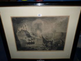 A framed and mounted Etching after the painting by John Keyse Sherwin depicting a Sea Battle,
