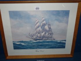 A wooden framed print titled "Flying Cloud", from the original painting by Professor Adolf Bock.