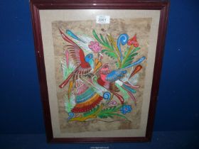 A framed Mexican folk painting on Amate Paper.