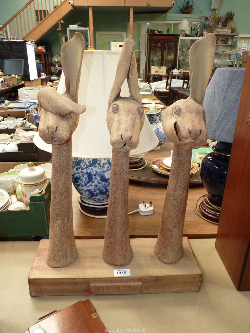 A signed Richard Raby Studio Pottery sculpture of three Hares - Hare No ...