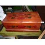 A Pine wooden box painted with floral motifs, 24" wide x 12"deep x 10" high.